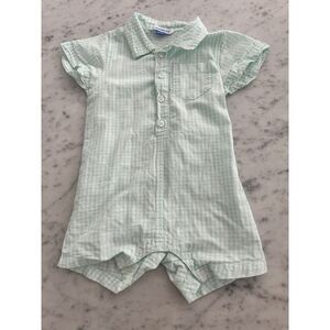 Rugged Butts 18-24 Month Romper Light Green Gingham Short Sleeve 100% Cotton